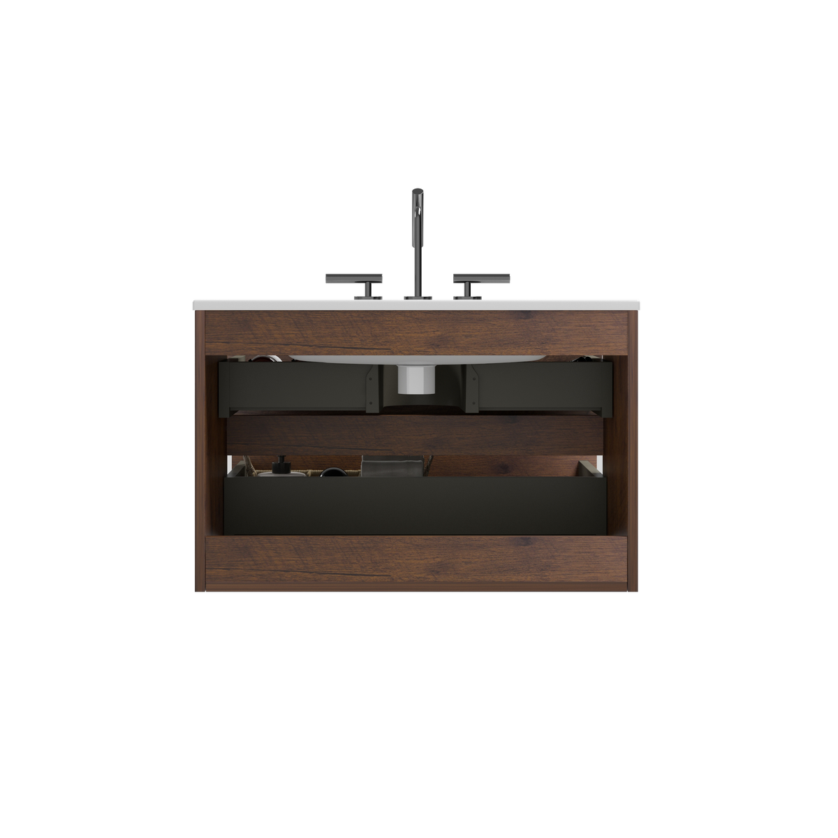 Wall Mount 30-Inch Bathroom Vanity, Walnut with Ceramic Sink