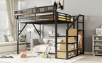 Queen Size Loft Bed with Stairs and Storage Shelves