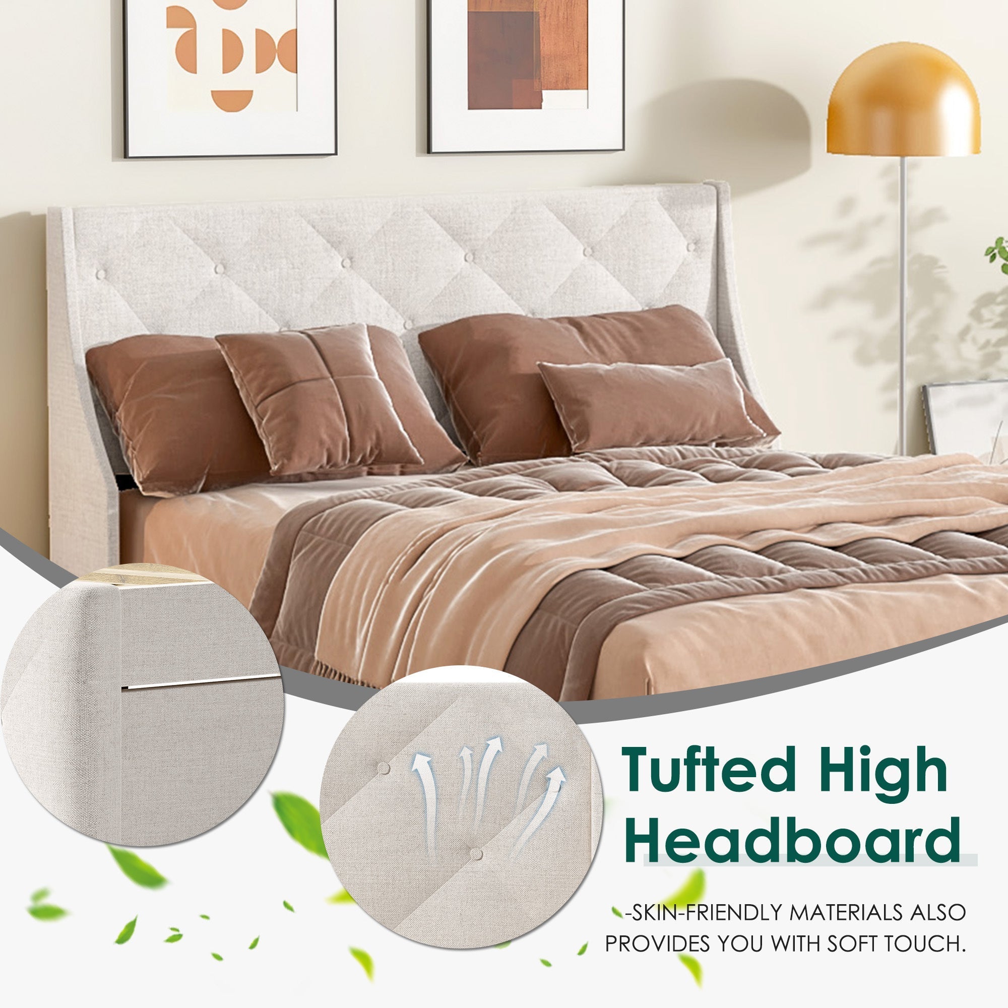 Queen Size Rubber Wood Bed Frame with Storage Headboard & Drawers