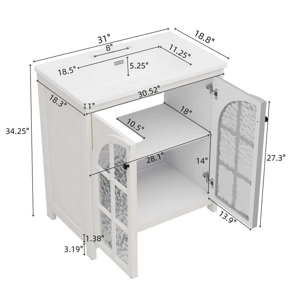30 Inches Bathroom Vanity with Ceramic Sink