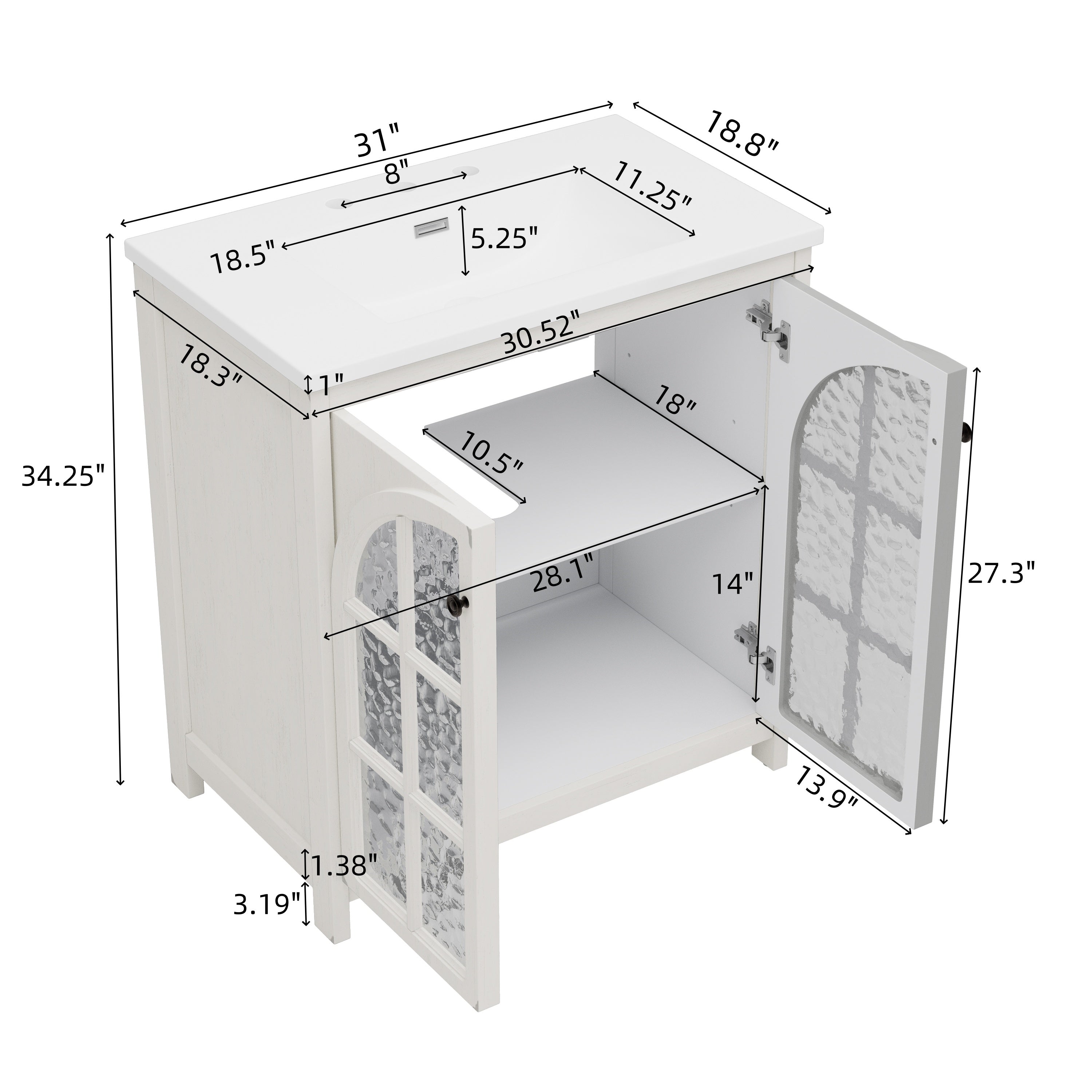 30 Inches Bathroom Vanity with Ceramic Sink