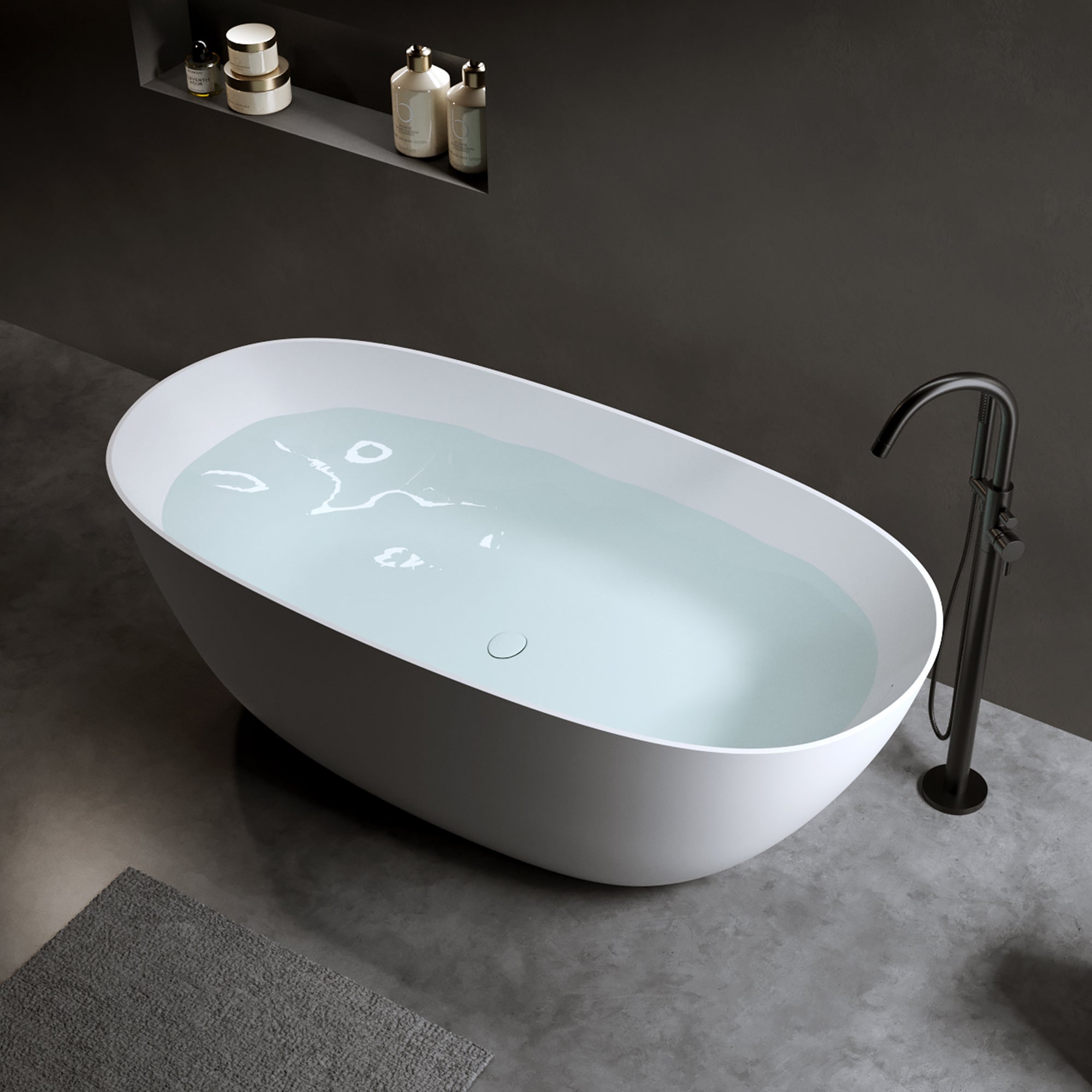57" Solid Surface Matte Tub - Freestanding Soaking Bathtub