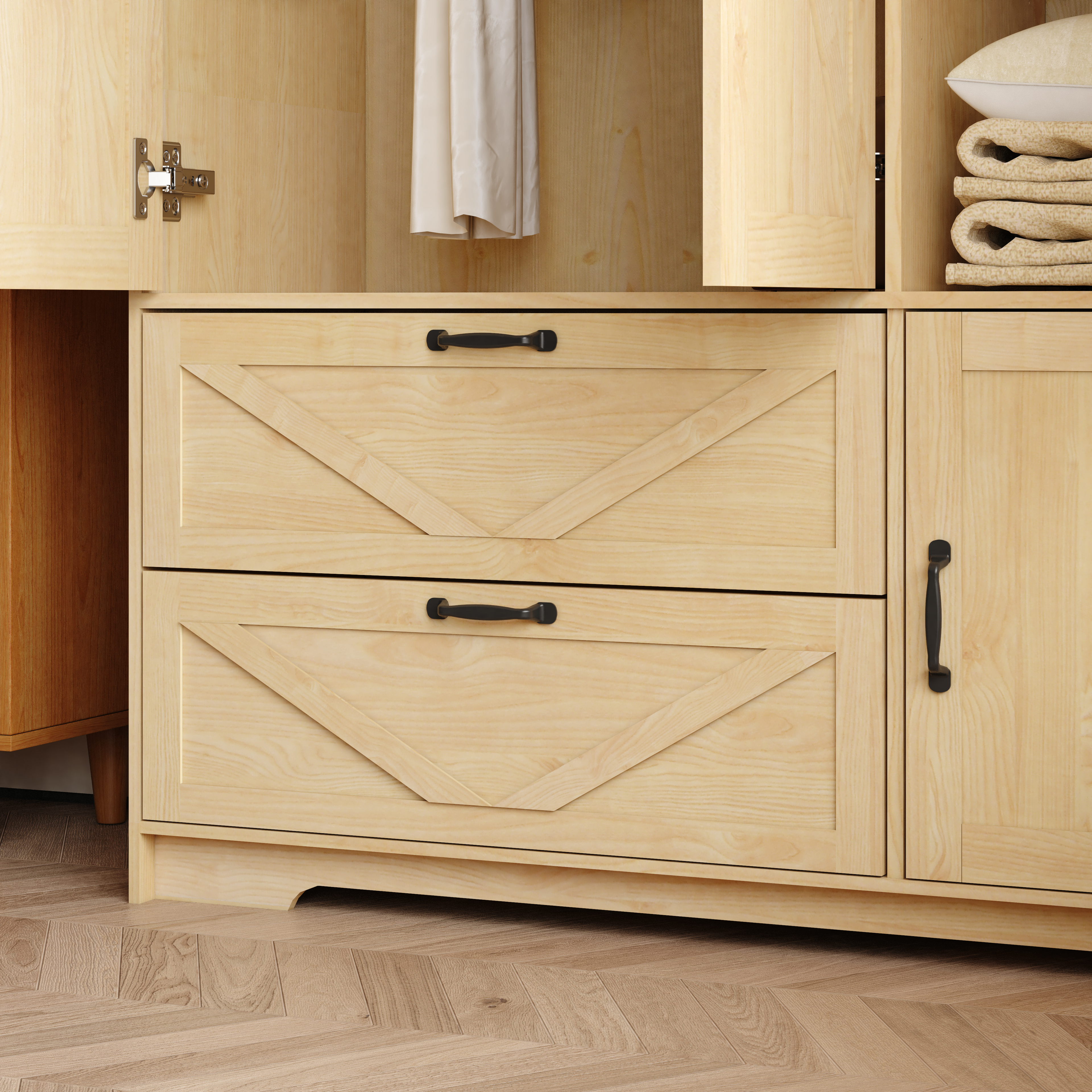 4 Doors Wardrobe Closet with Mirror, LED Wardrobe with Doors