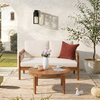 Outdoor Acacia Wood Loveseat & Coffee Table Set with Handwoven Rope
