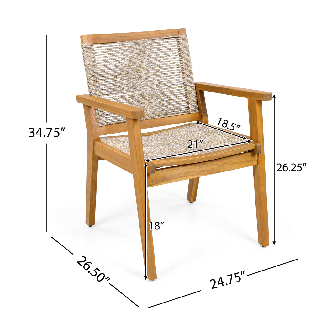 Outdoor Dining Chairs Set of 2, Teak Finish Wood Frame and Mix