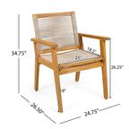 Outdoor Dining Chairs Set of 2, Teak Finish Wood Frame and Mix