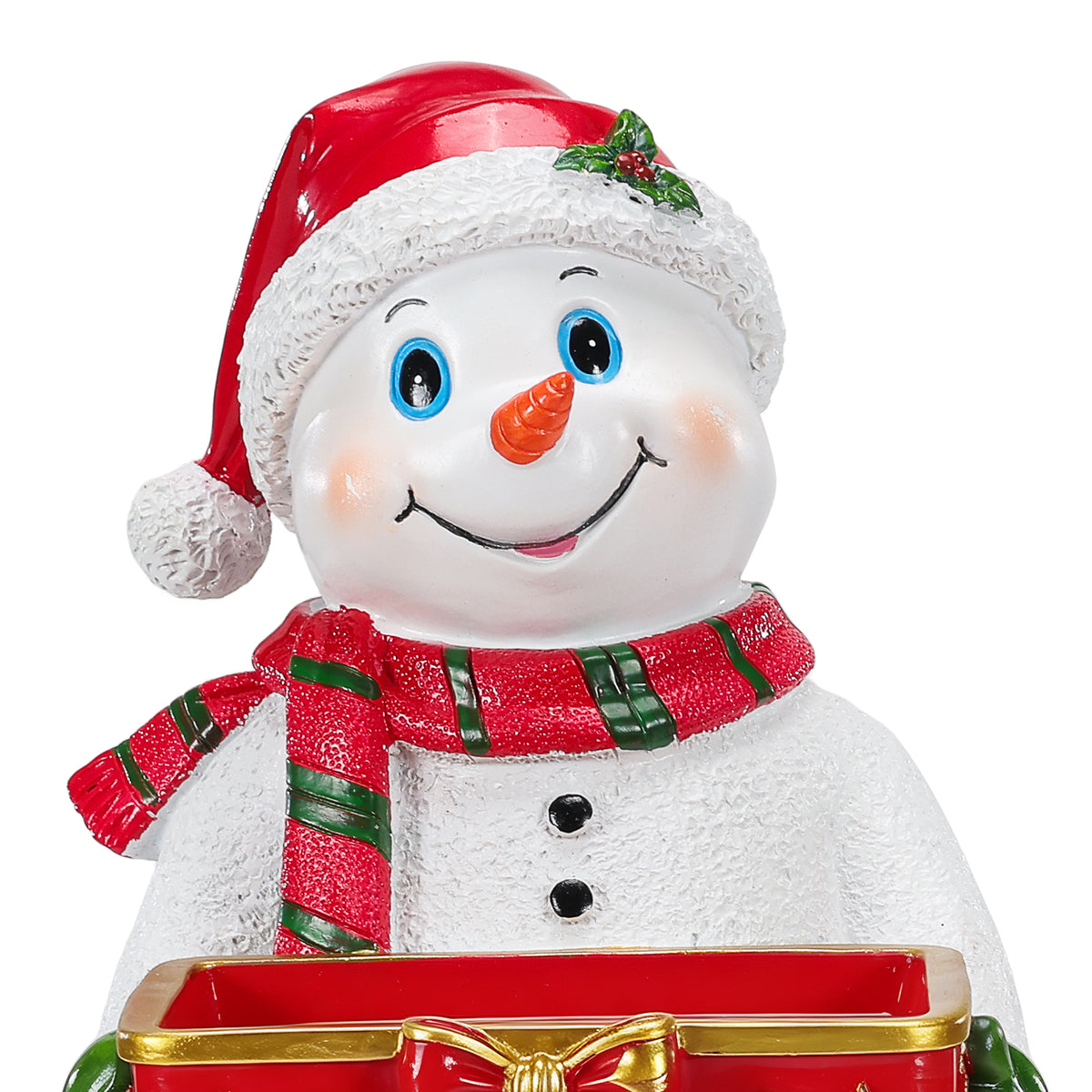 Festive Christmas Snowman Statue with Storage Tray, White Resin, 18.5-Inch
