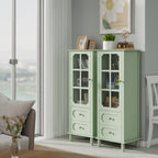 Minimalism Buffet Cabinet with Glass Doors and Double Drawer