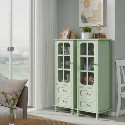 Minimalism Buffet Cabinet with Glass Doors and Double Drawer