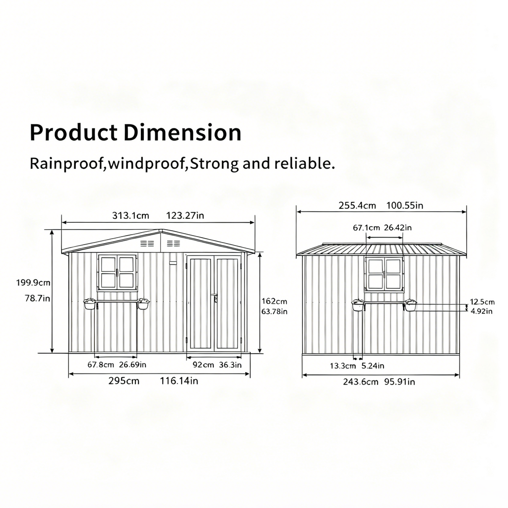 10x8 FT Outdoor Metal Storage Shed with Window & Flower Rack