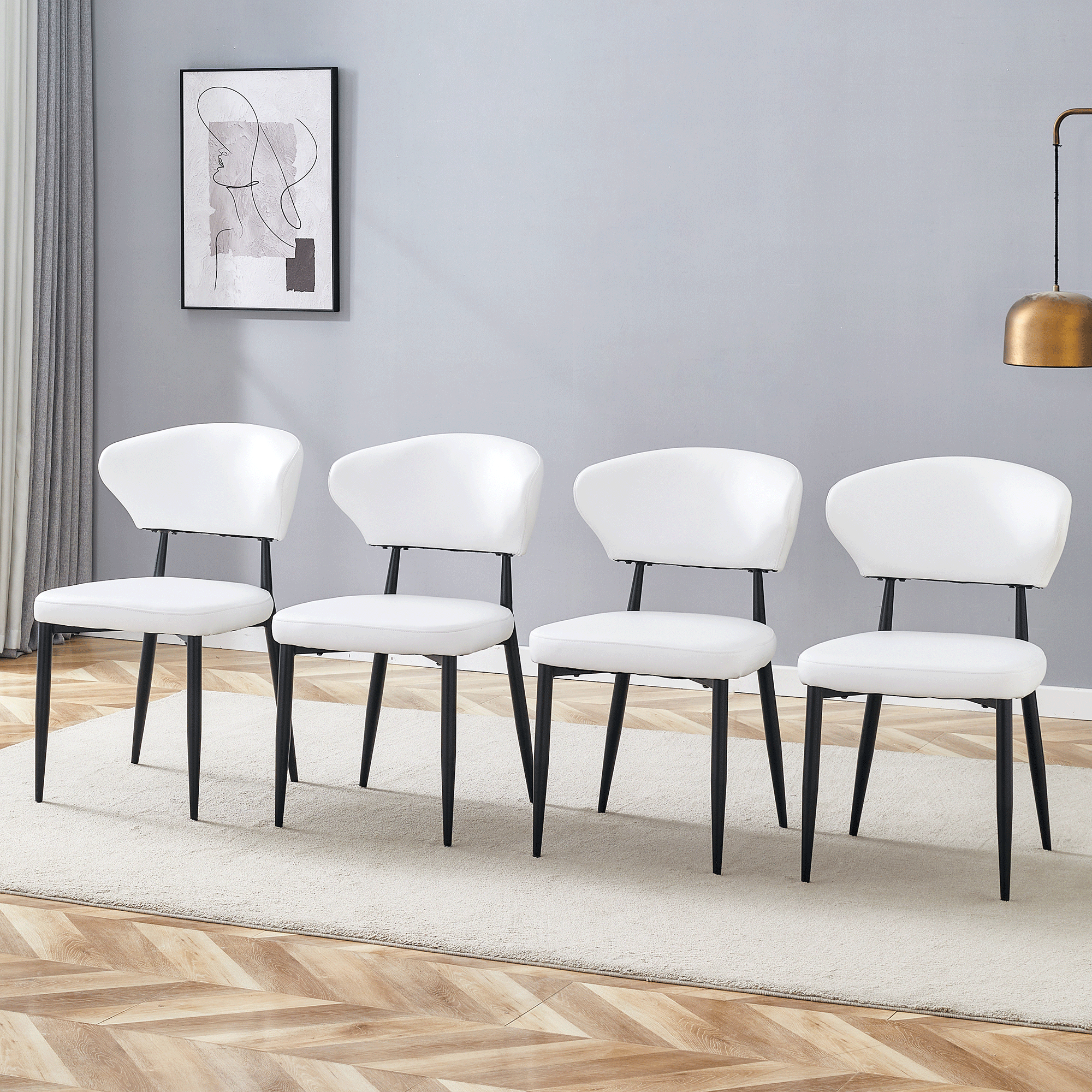 White Minimalist Ergonomic Dining Chair Set of 4