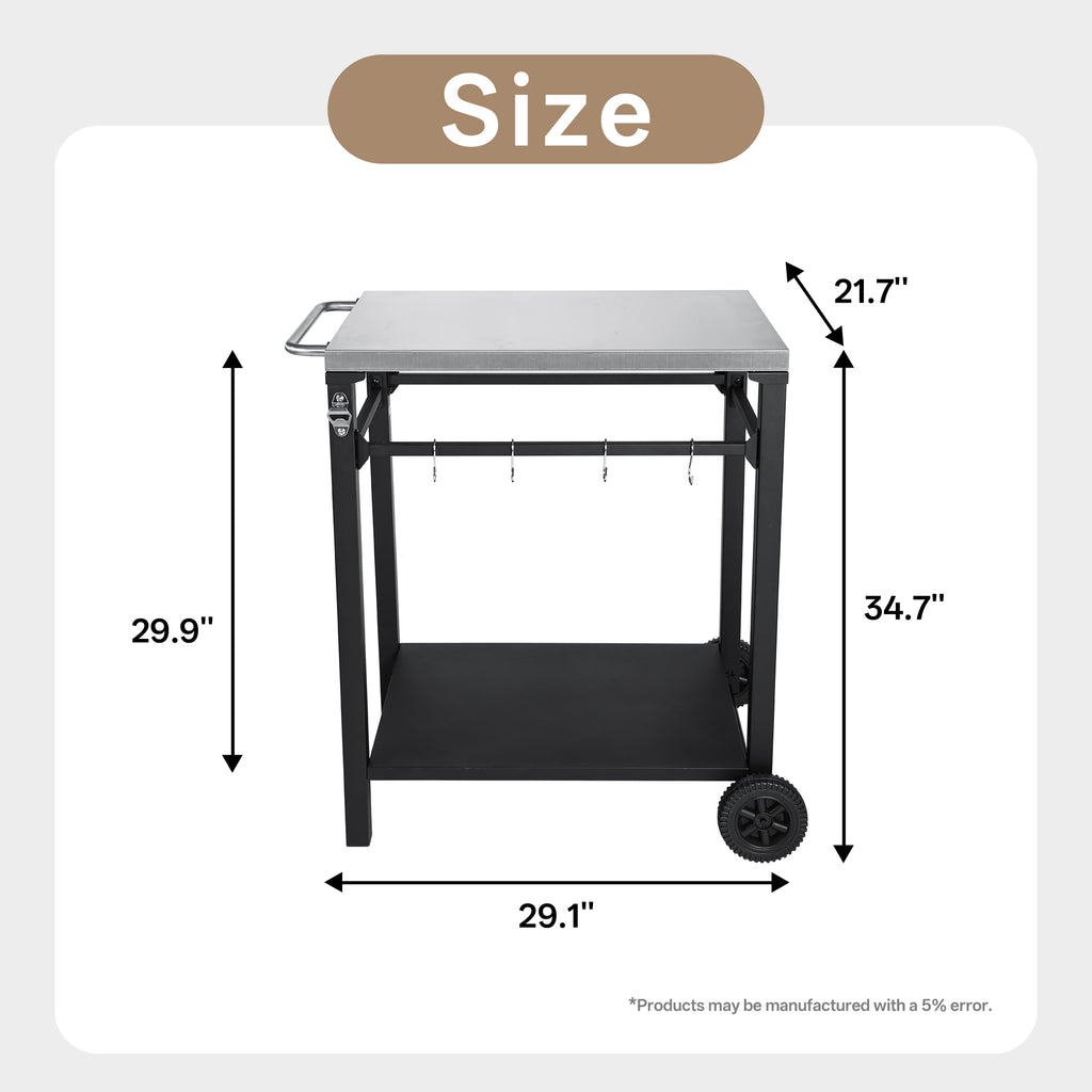 2-Tier Outdoor Grill Cart with Stainless Steel Top