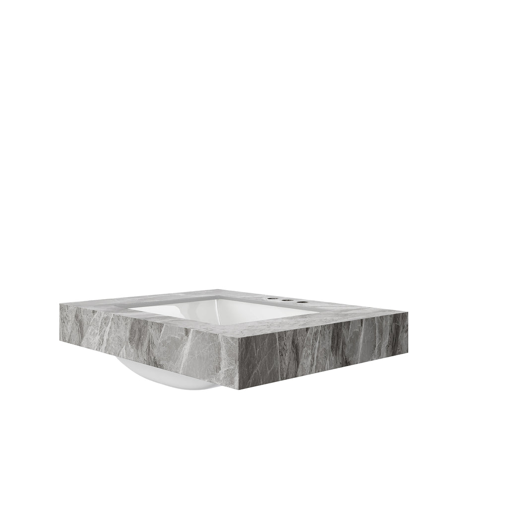 30" Muri Bathroom Sink, Light Gray Sintered Stone Countertop with Ceramic Basin