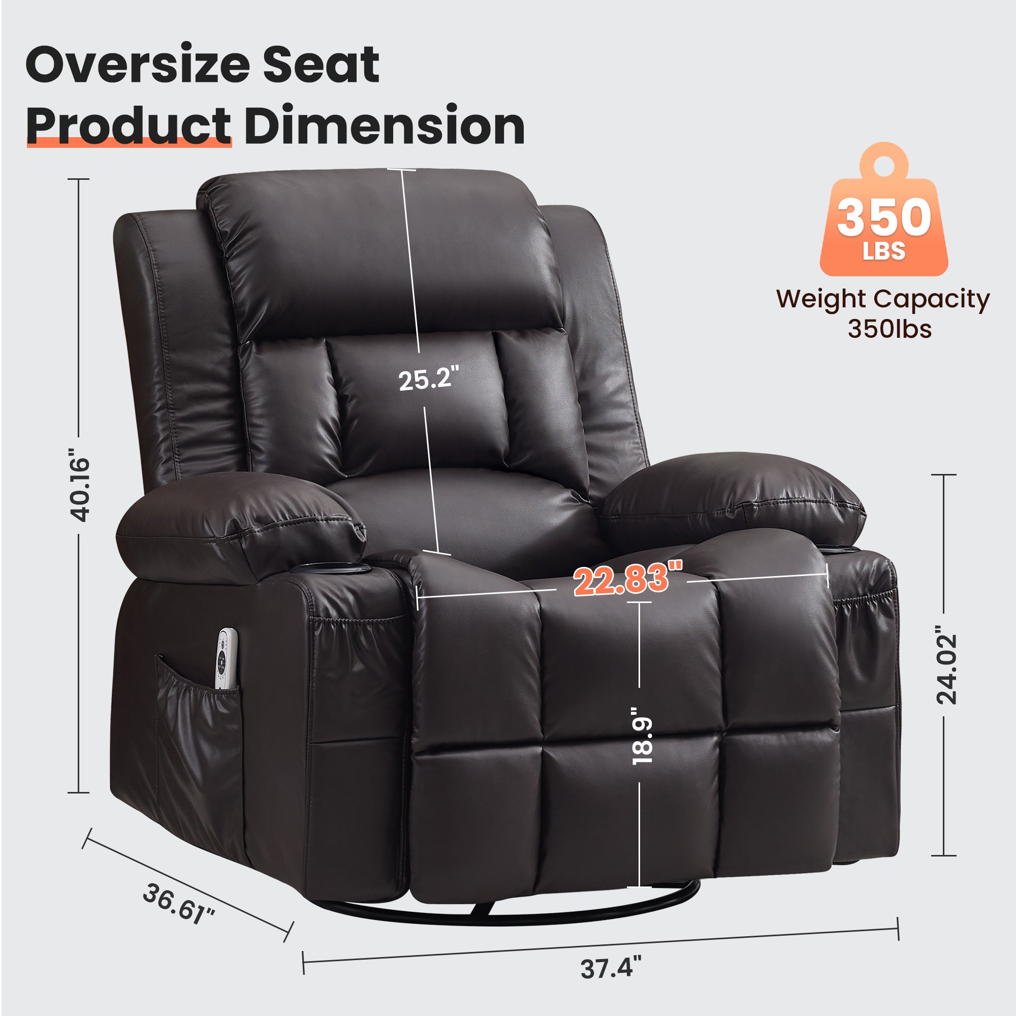 360° Swivel Rocker Recliner with Vibration Massage and Heat