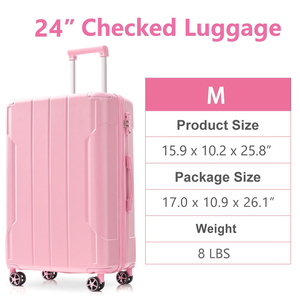 24 Inch Lightweight Hardshell Luggage - Pink