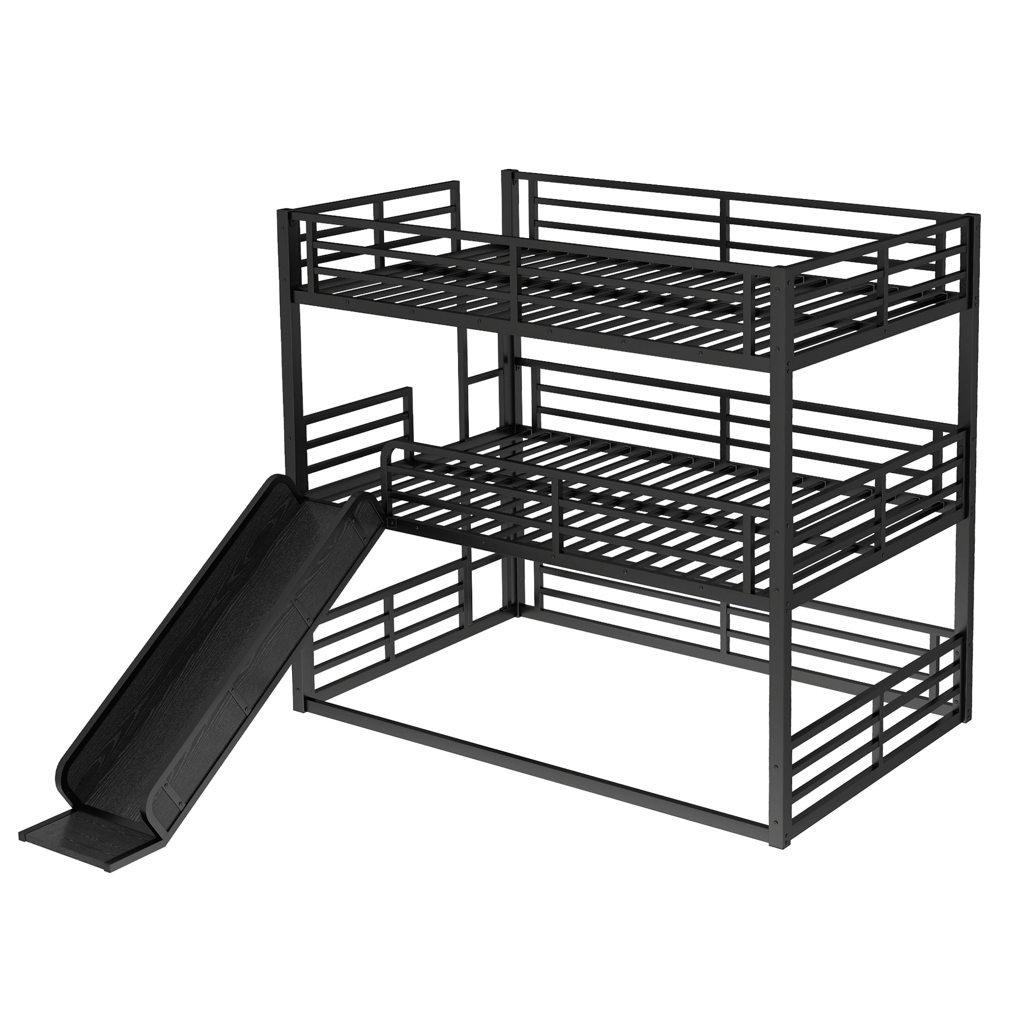 Full Over Full Over Full Bunk Bed with Slide
