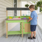 Kids Play Kitchen - Wood Mud Kitchen with Water Play Set