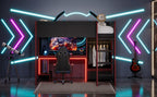 Wood Twin Size Gaming Loft Bed with Built-in Desk, Wardrobe, LED and a Drawer