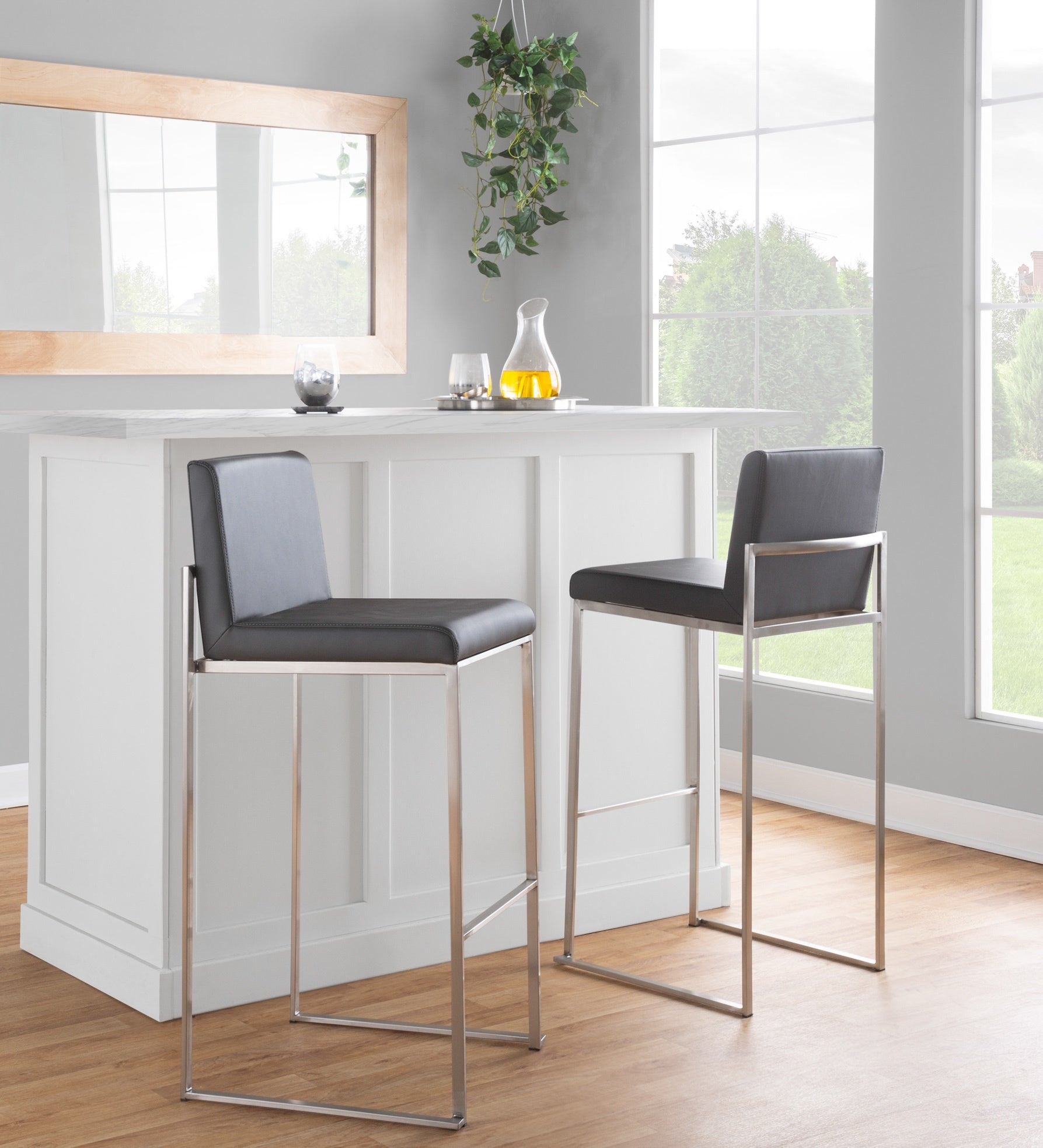 30" Contemporary High Back Barstool Set