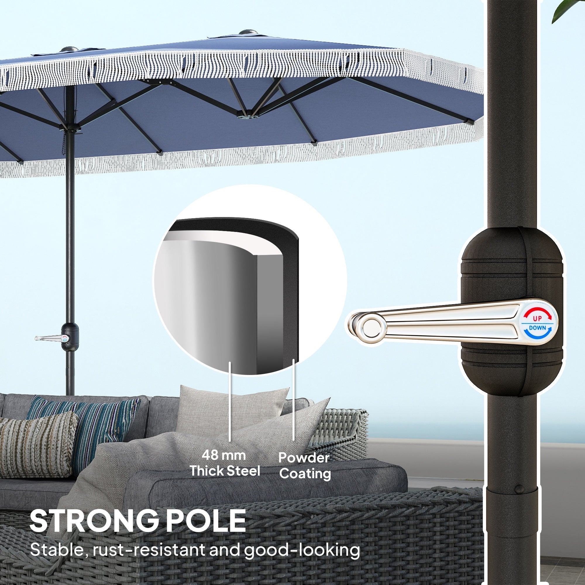 Spacious Extra Large Outdoor Rectangle Patio Umbrella with Crank Handle