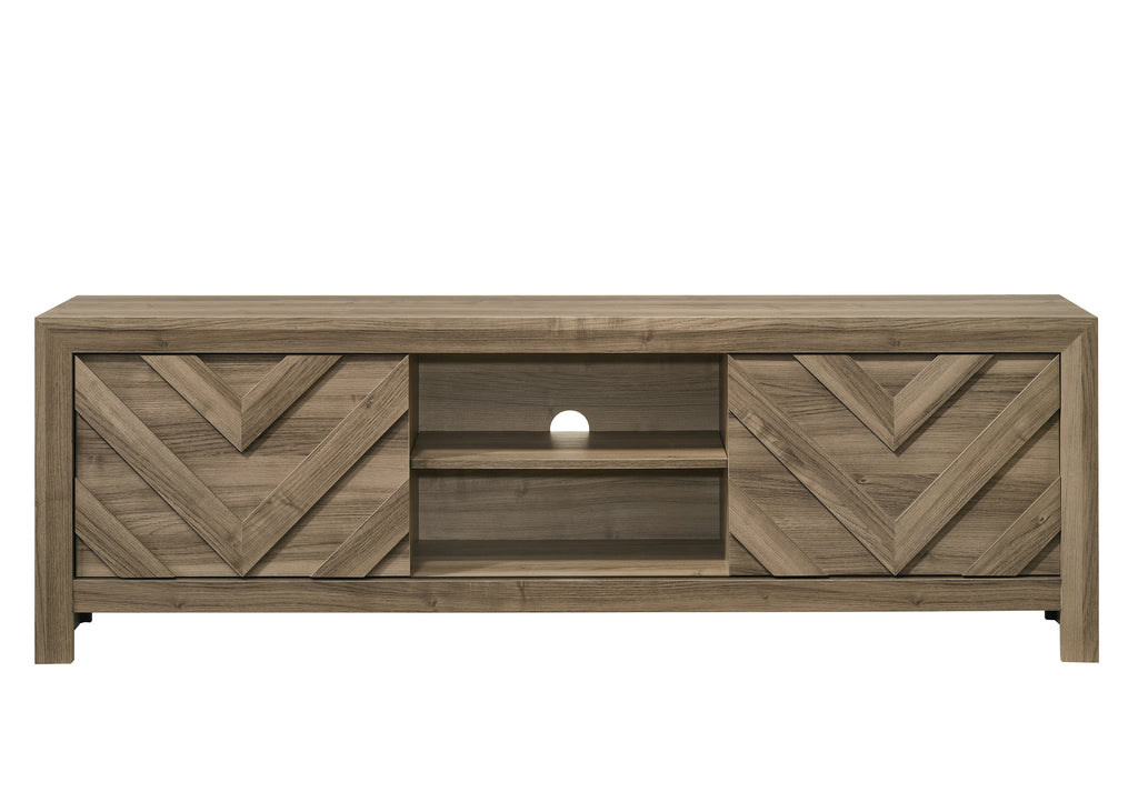 1pc Rustic Chevron-Patterned Entertainment Console TV Stand