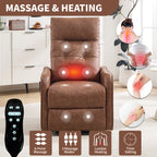 Brown PU Single Motor Power Lift Recliner Chair with Massage and Heat