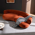 Modern Curved Sofa with Elegant Crescent Silhouette in Orange-Red