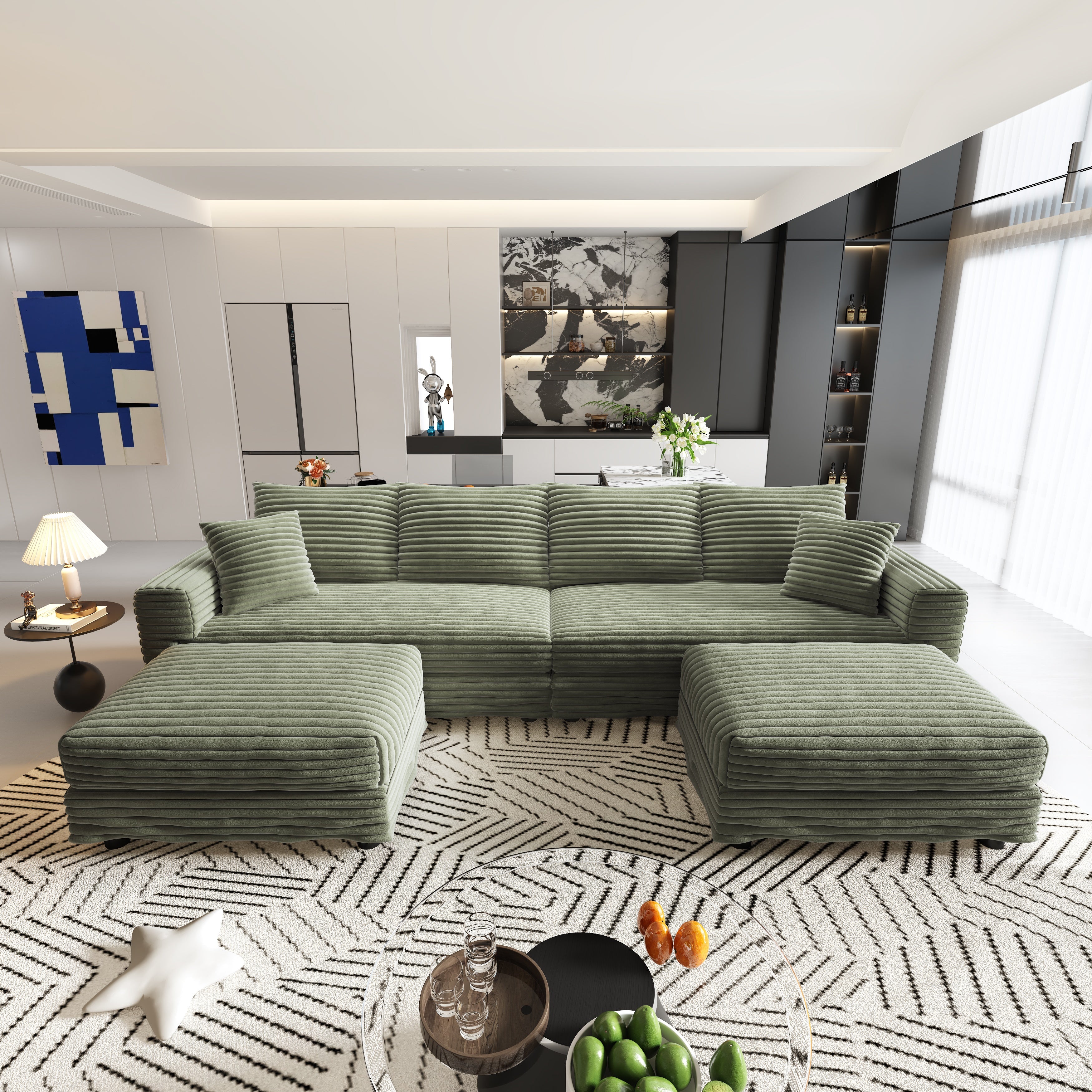 Plush Corduroy 4-Seat Sofa