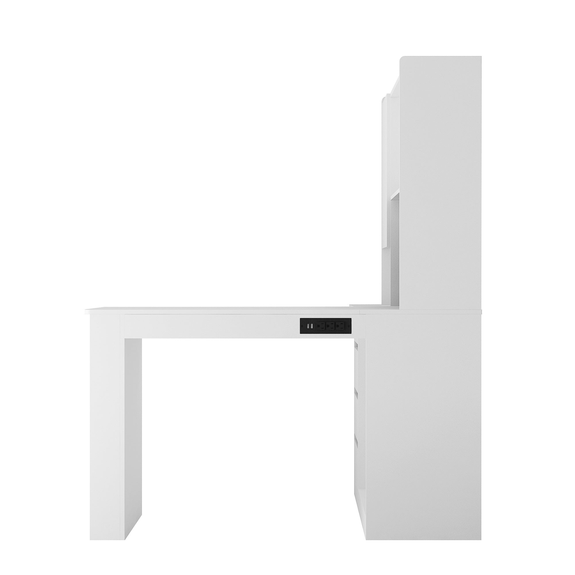 L Shaped Desk with Charger and LED Light