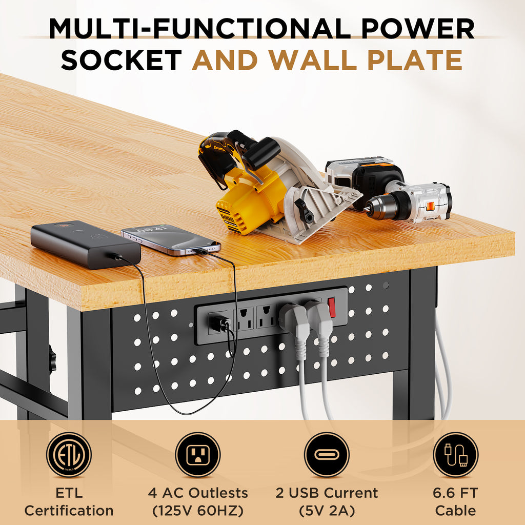 96" Adjustable Workbench with Side Pegboard
