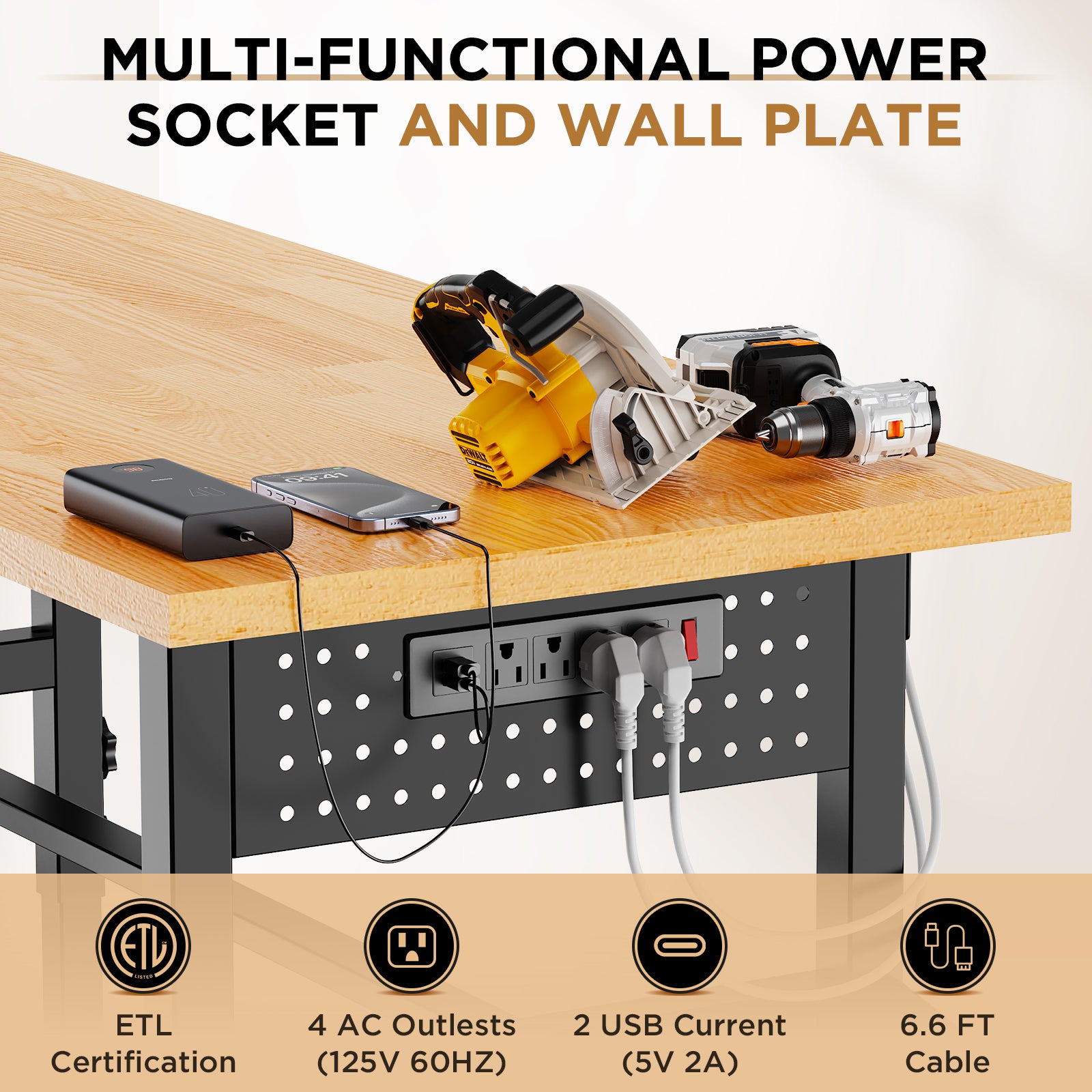 96" Adjustable Workbench with Side Pegboard