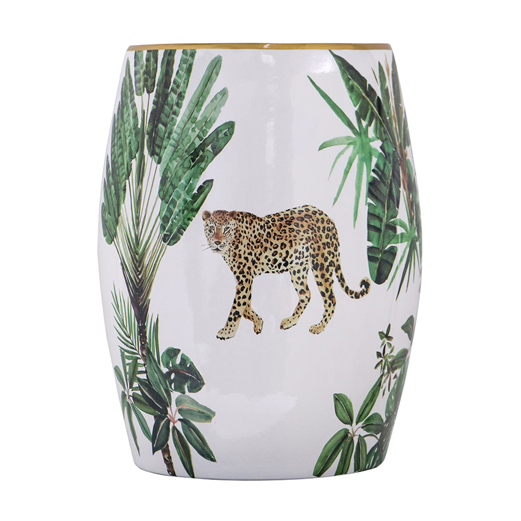 13x13x18" Ceramic Garden Stool - Jungle-Themed Accent Side Table