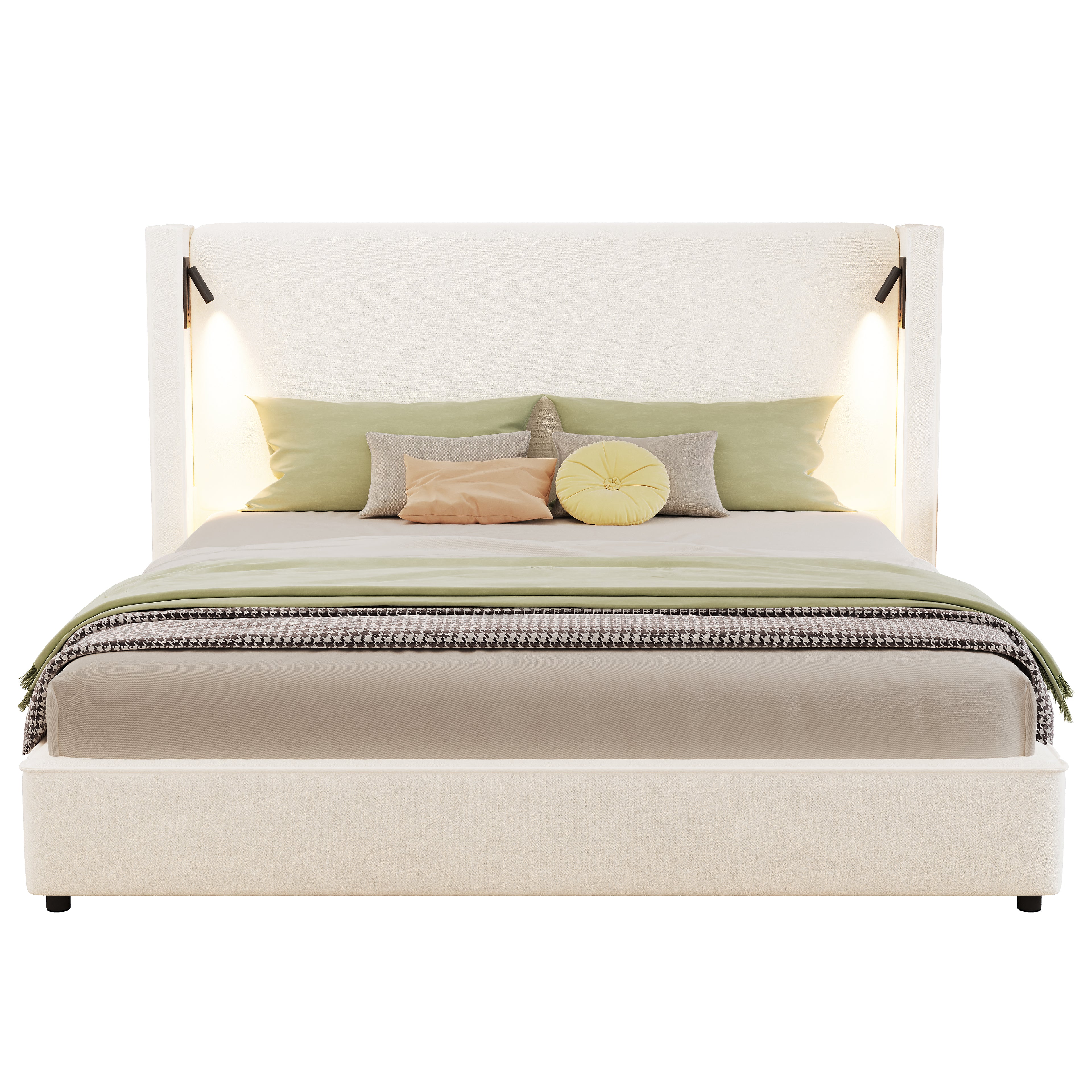 California King Size Upholstered Bed Frame with High Wingback Headboard