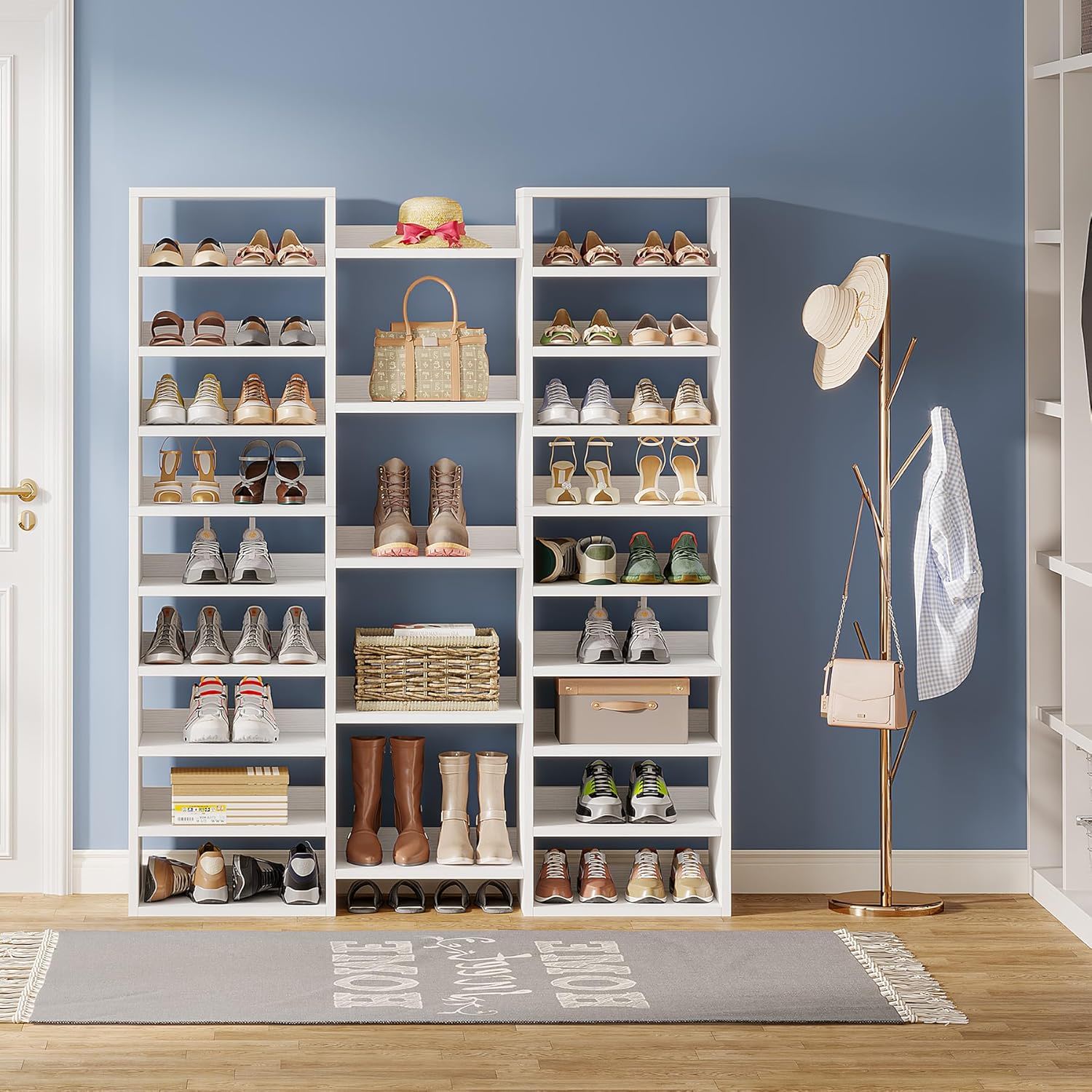 14 Tier Shoe Storage Cabinet With 23 Open Cubbies, 46 Pairs Capacity Entryway Organizer - White