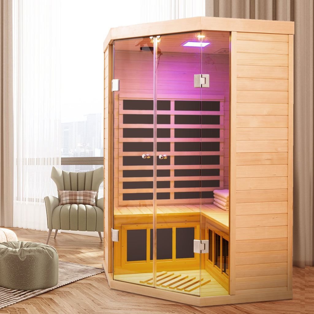 Two Persons Deluxe Hemlock Far Infrared Corner Sauna
