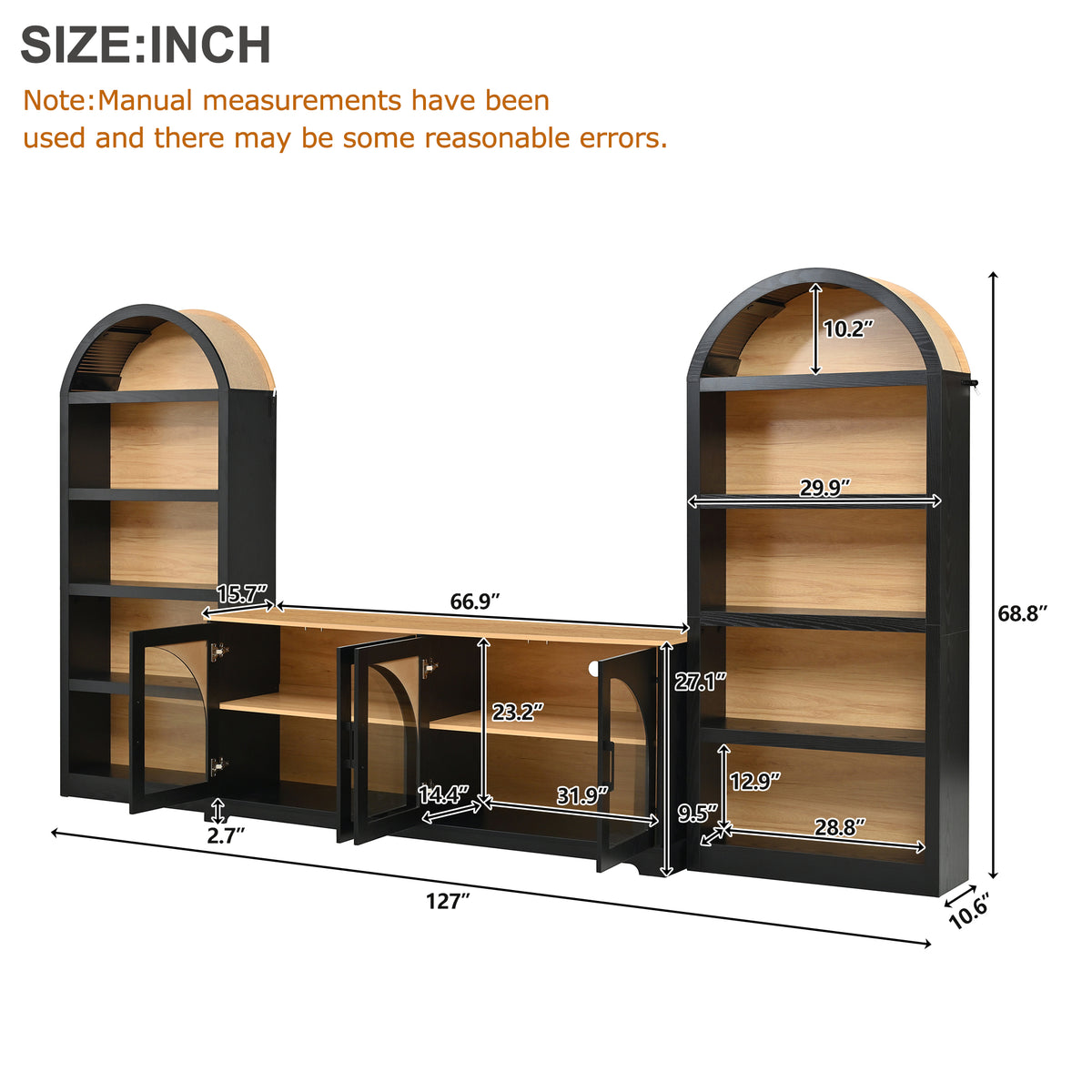 3-Piece Retro TV Stand Set with Bookshelf for TVs Up to 70"