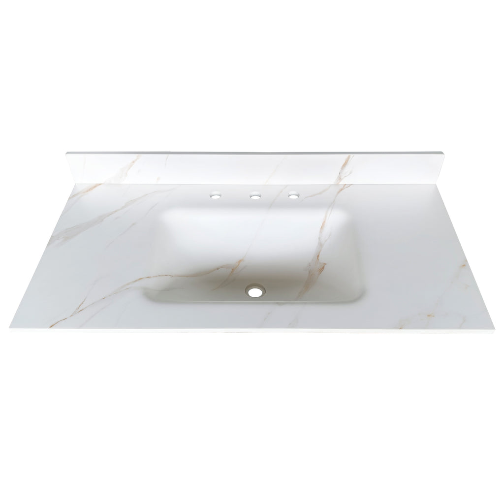 43-Inch Sintered Stone Vanity Top with Integrated Sink, Calacatta Gold