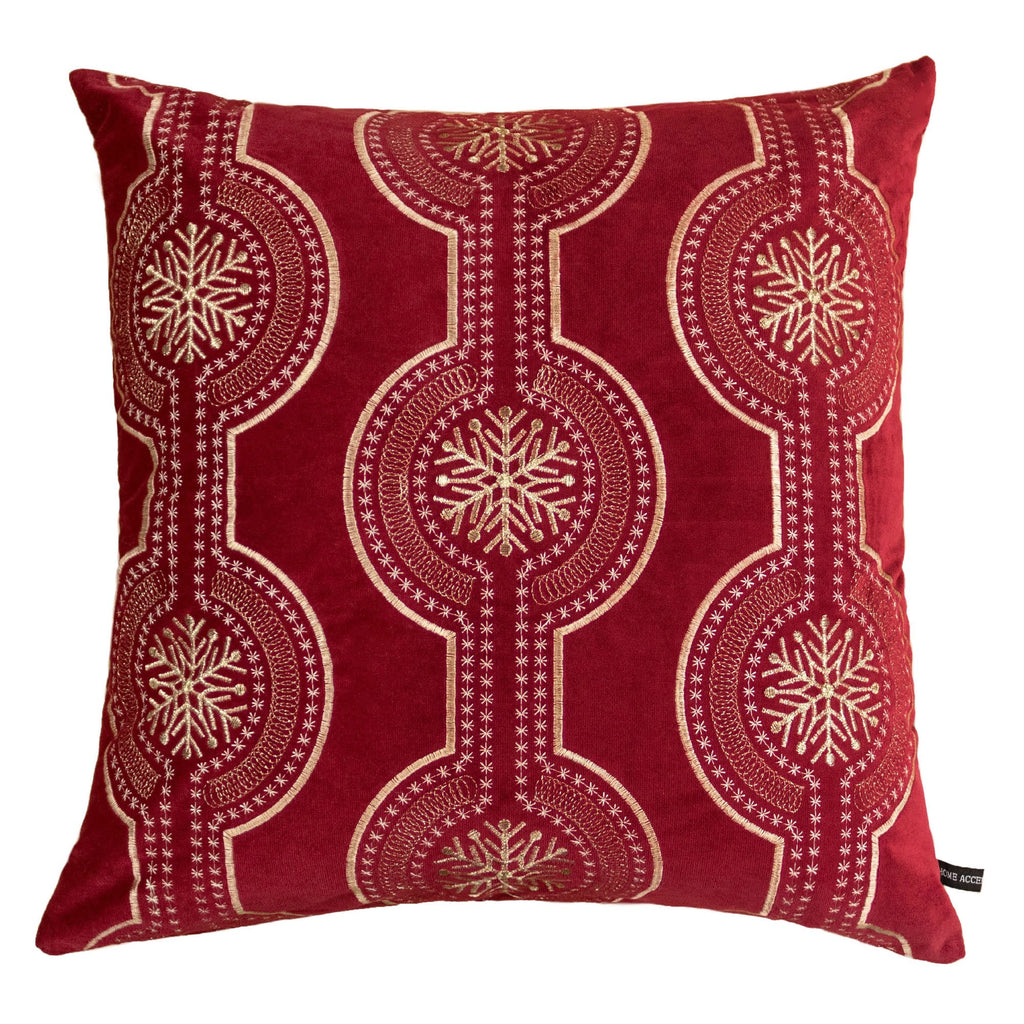 Red Holiday Embroidered Velvet Throw Pillow with Insert - Set of 2