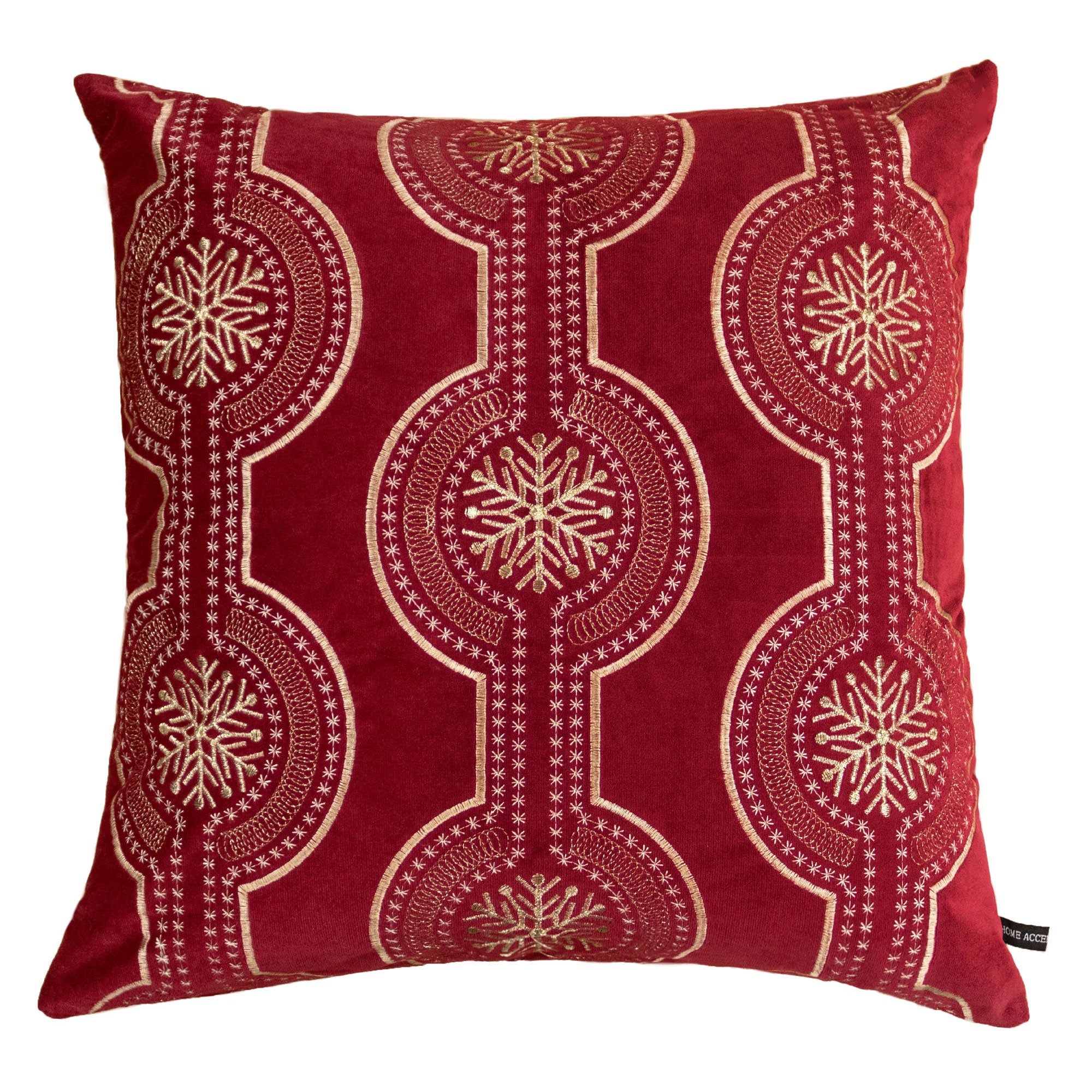 Red Holiday Embroidered Velvet Throw Pillow with Insert - Set of 2
