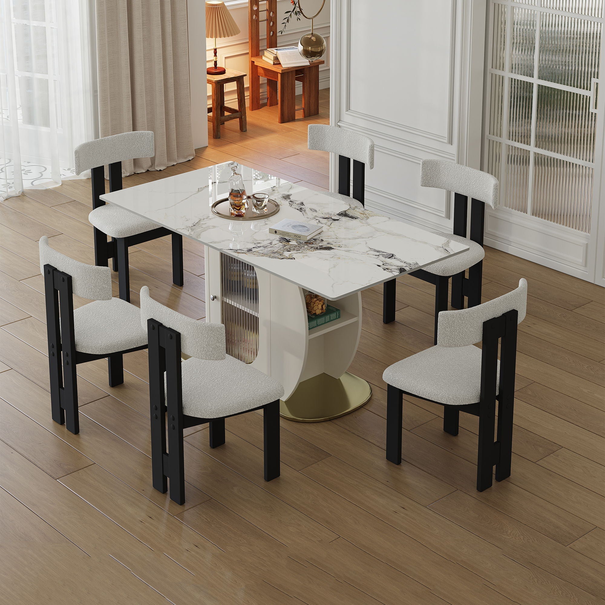 Modern Dining Table Set With Storage and Chairs