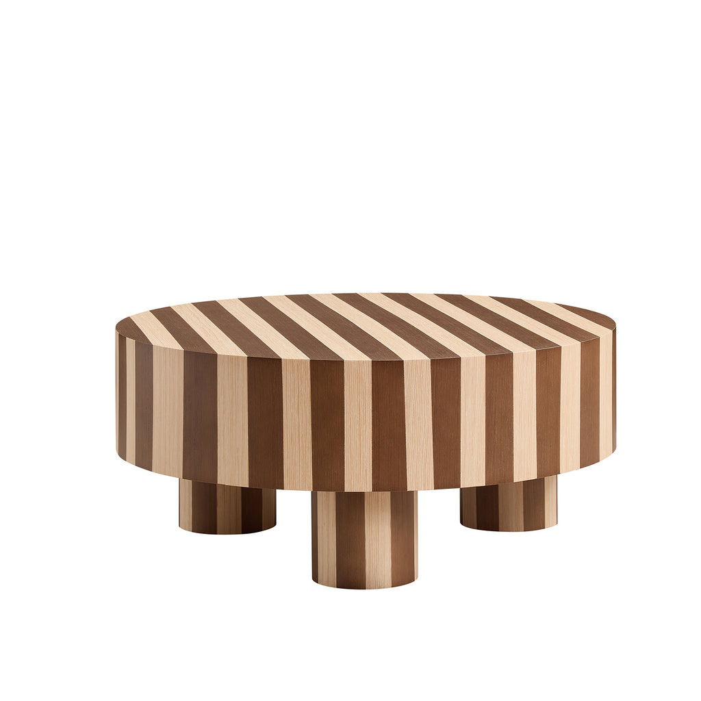 Round Wood Coffee Table, 31-Inch, Natural Walnut Striped