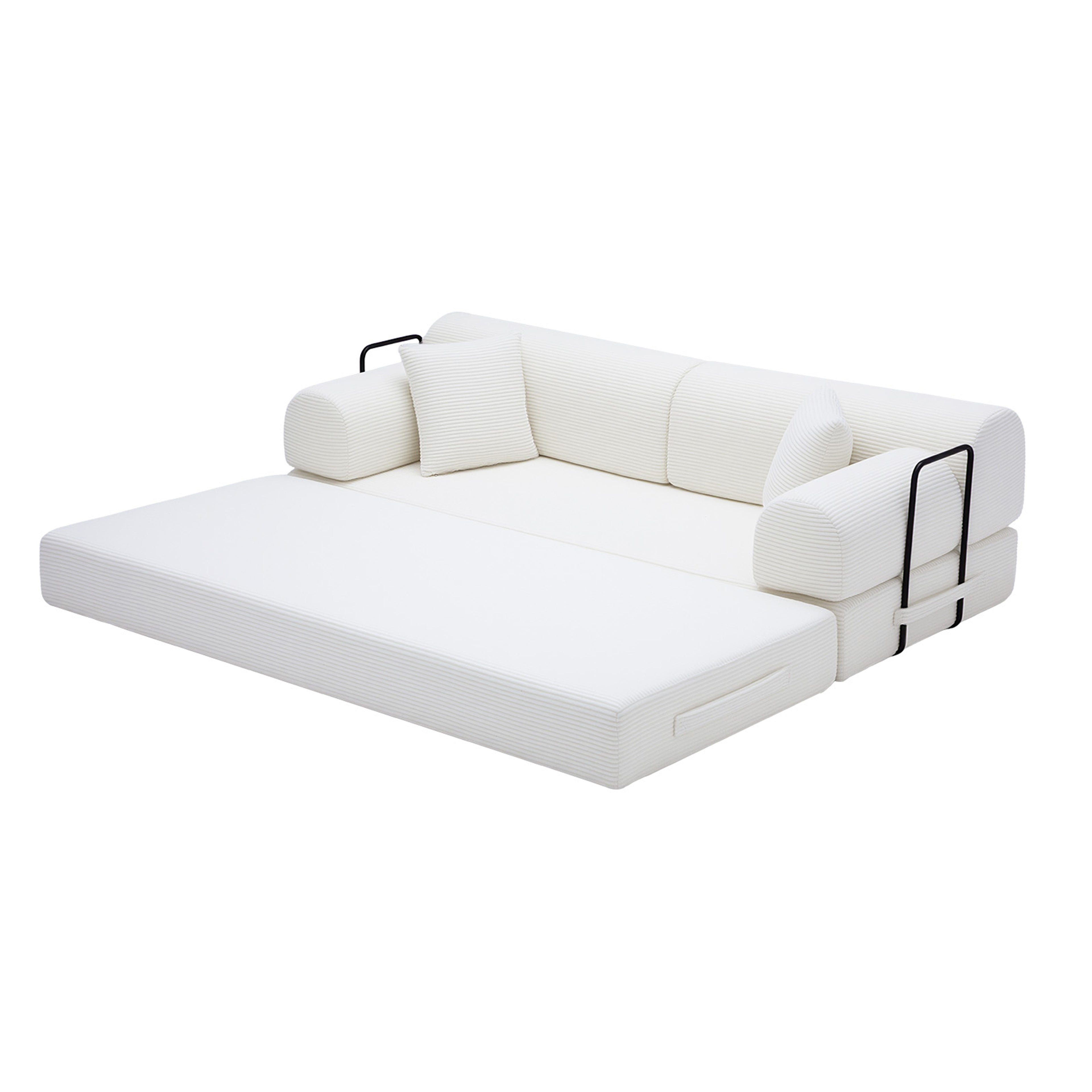 Convertible Sleeper Sofa Bed in Beige Corduroy