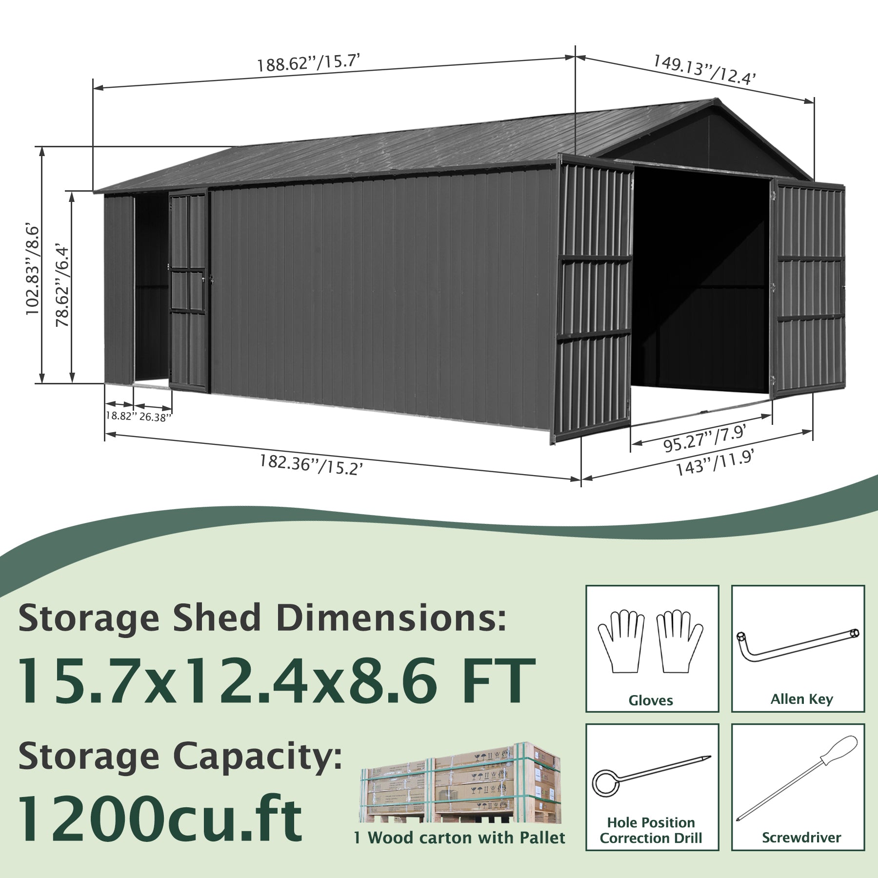 12x15FT Outdoor Metal Garage Shed