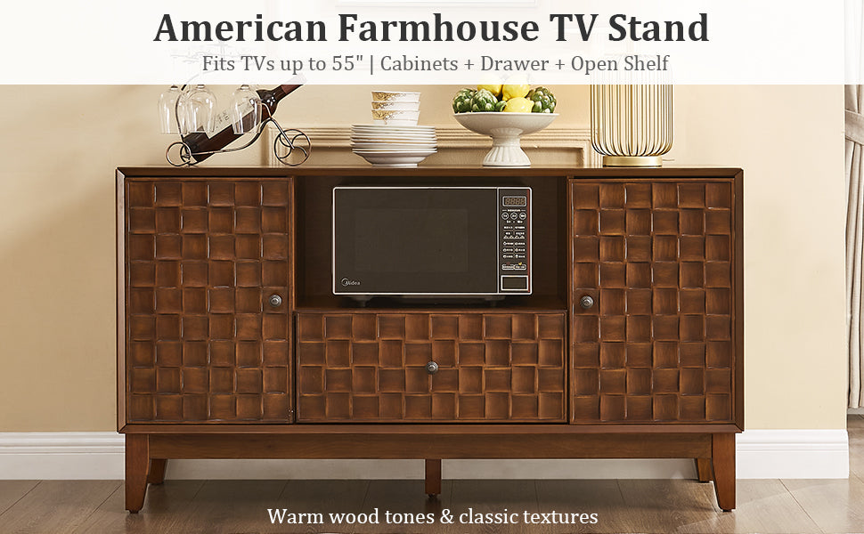 Mid-Century TV Stand for TVs Up to 55" with Storage Cabinet