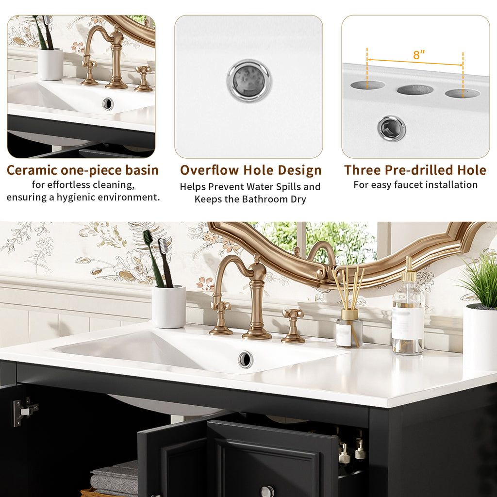 36-Inch Transitional Bathroom Vanity with Ceramic Sink