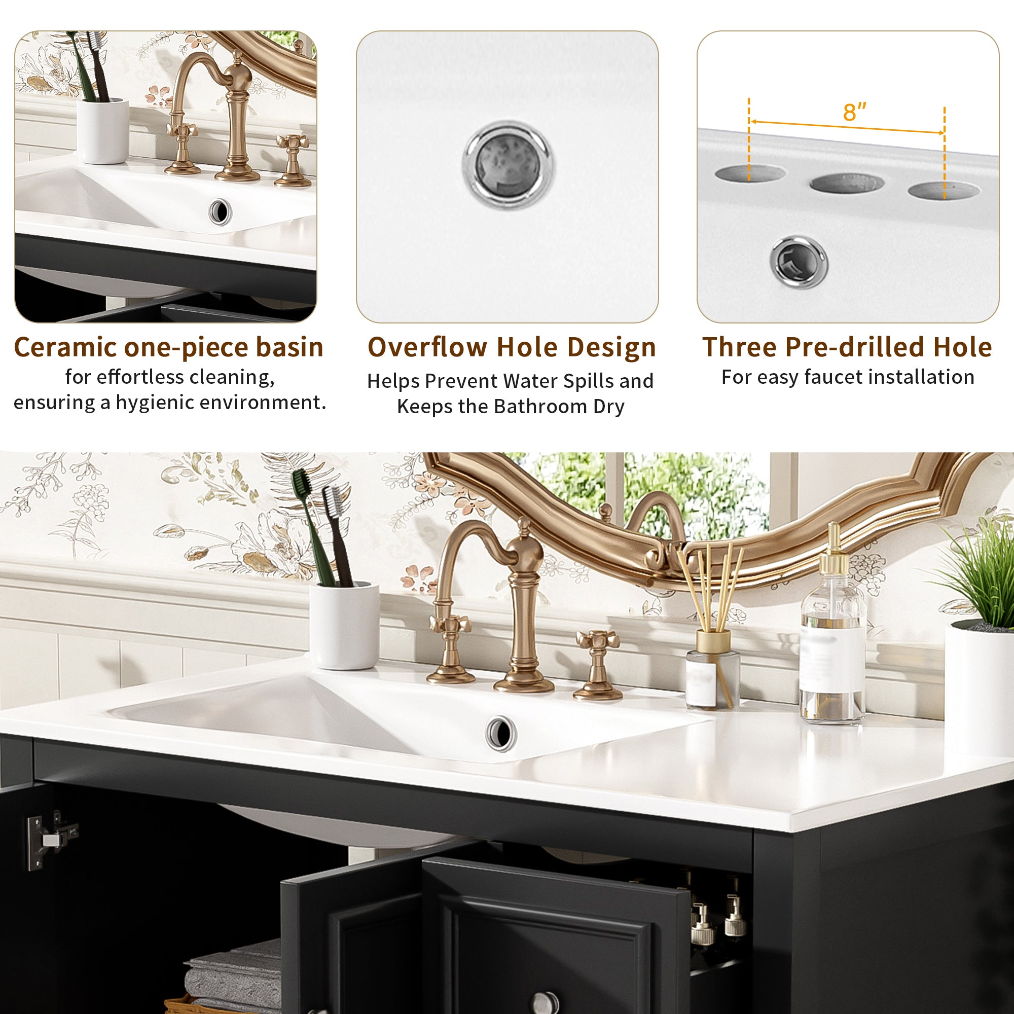 36-Inch Transitional Bathroom Vanity with Ceramic Sink