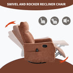 Orange Heat Massage Manual Recliner Chair with Rocker and Swivel in Fabric for Living Room