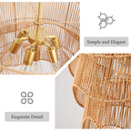 Handwoven Paper Rattan Boho Chandelier with Adjustable Height