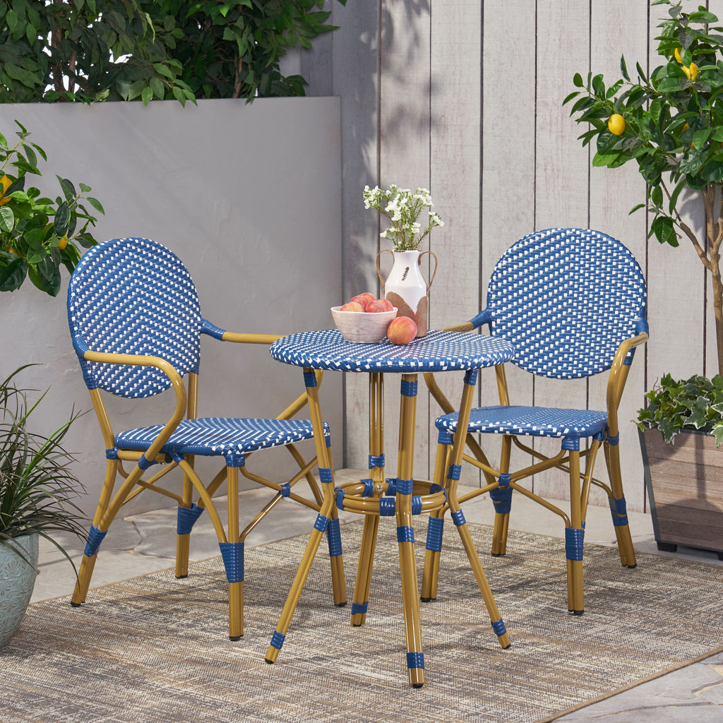 Outdoor PE Rattan and Aluminum 3 Piece French Bistro Set