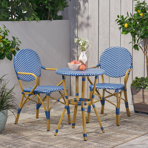Outdoor PE Rattan and Aluminum 3 Piece French Bistro Set